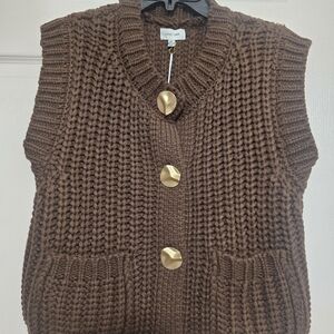 Love Tree Brown Chunky Knit Button Vest with Gold Buttons